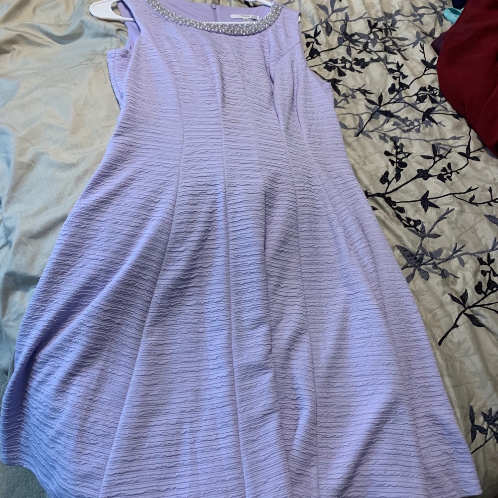 Gorgeous Lavender Pearl Lined Neck Dress